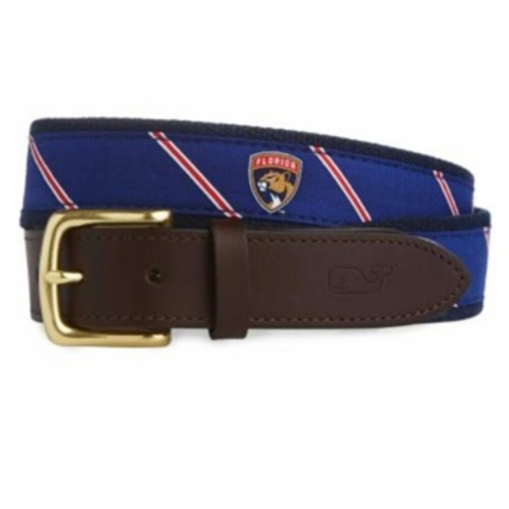 NWT Vineyard Vines Florida Panthers NHL Stripe Belt 44